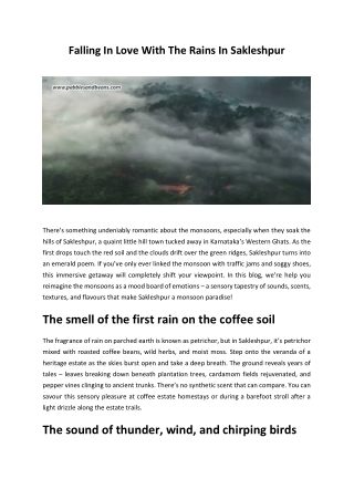 Falling In Love With The Rains In Sakleshpur
