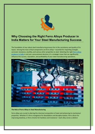 Why Choosing the Right Ferro Alloys Producer in India Matters for Your Steel Manufacturing Success