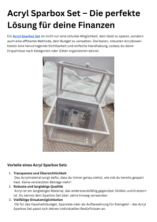 Acryl Sparbox Set Online kaufen | Budgetit