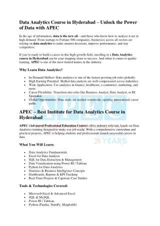 Data Analytics Course in Hyderabad