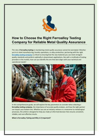 How to Choose the Right Ferroalloy Testing Company for Reliable Metal Quality Assurance