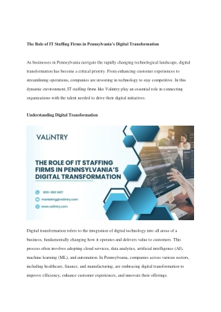 The Role of IT Staffing Firms in Pennsylvania’s Digital Transformation