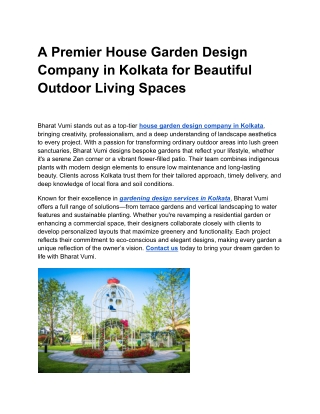 A Premier House Garden Design Company in Kolkata for Beautiful Outdoor Living Sp