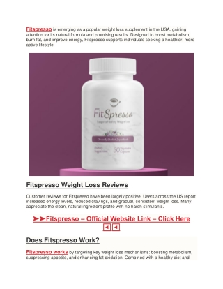 Fitspresso Weight Loss Supplement Reviews