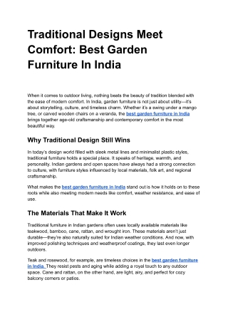 Traditional Designs Meet Comfort: Best Garden Furniture In India