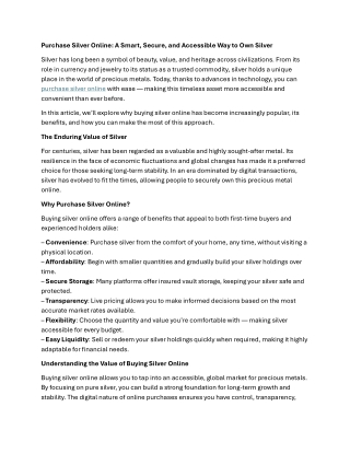Purchase Silver Online: A Convenient, Secure, and Smart Investment Choice
