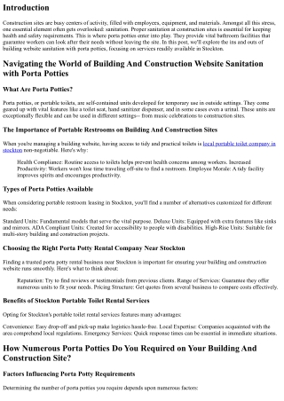 Browsing the World of Building Website Sanitation with Porta Potties