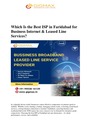 Which Is the Best ISP in Faridabad for Business Internet & Leased Line Services