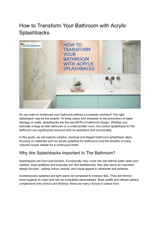 How to Transform Your Bathroom with Acrylic Splashbacks