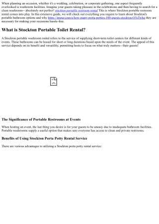 Stockton Portable Bathroom Rental: Making Your Events Problem-free