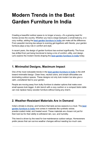 Modern Trends in the Best Garden Furniture In India