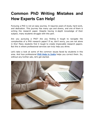 Common PhD Writing Mistakes and How Experts Can Help!