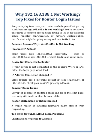 Why 192.168.188.1 Not Working? Top Fixes for Router Login Issues