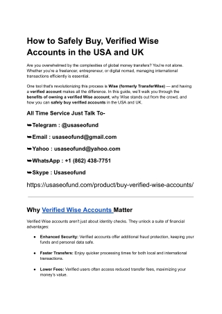 How to Safely Buy, Verified Wise Accounts in the USA and UK
