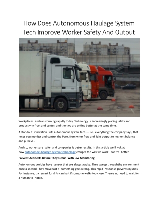 how does autonomous haulage system tech improve