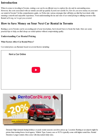 How to Save Money on Your Next Car Rental in Toronto