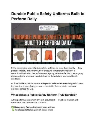 Durable Public Safety Uniforms Built to Perform Daily