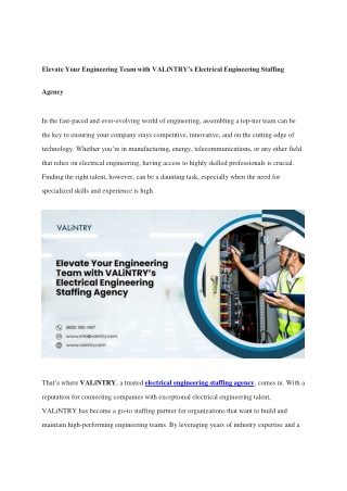 Elevate Your Engineering Team with VALiNTRY’s Electrical Engineering Staffing Agency