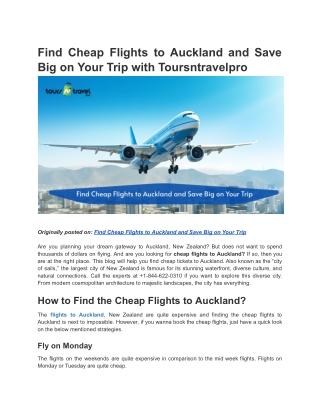Find Cheap Flights to Auckland and Save Big on Your Trip with Toursntravelpro