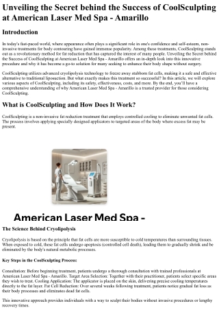 Unveiling the Secret behind the Success of CoolSculpting at American Laser Med S