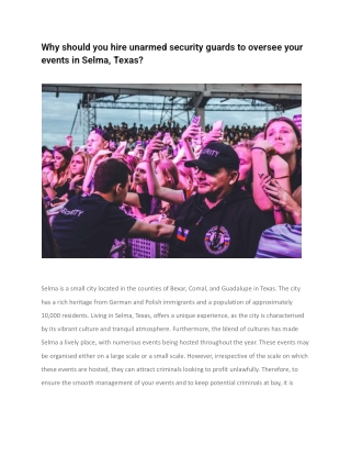 Why should you hire unarmed security guards to oversee your events in Selma, Texas