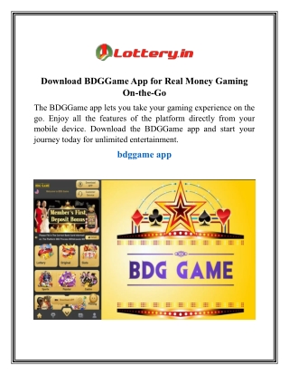 Download BDGGame App for Real Money Gaming On-the-Go