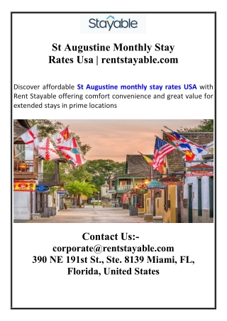 St Augustine Monthly Stay Rates Usa | Rentstayable.com