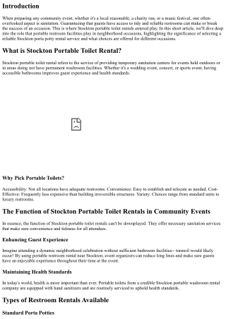 The Function of Stockton Portable Toilet Rentals in Neighborhood Events