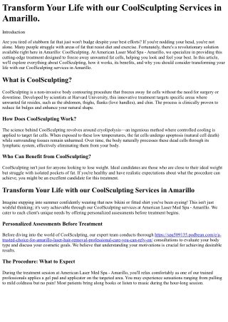 Transform Your Life with our CoolSculpting Services in Amarillo.