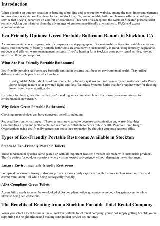 Eco-Friendly Options: Green Portable Bathroom Rentals in Stockton, CA