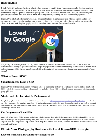 Elevate Your Photography Business with Local Boston SEO