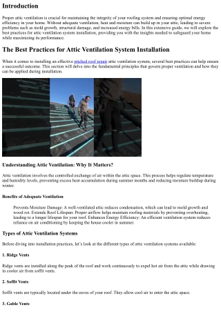 The Best Practices for Attic Ventilation System Installation