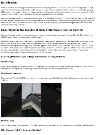 Understanding the Benefits of High-Performance Roofing Systems