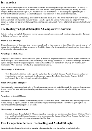 Tile Roofing vs Asphalt Shingles: Which is Better?