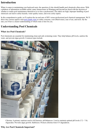 DIY vs Professional: Who Should Handle Your Pool Chemicals?