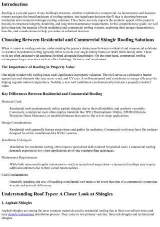 Choosing Between Residential and Commercial Shingle Roofing Solutions