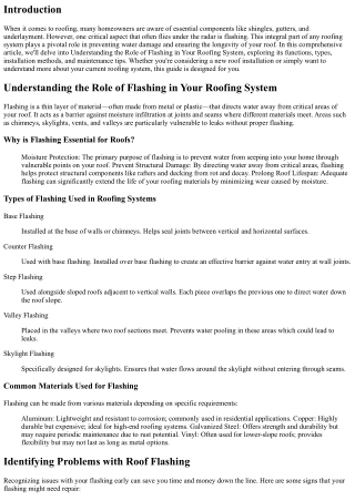 Understanding the Role of Flashing in Your Roofing System
