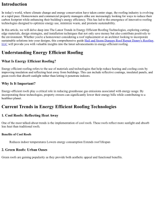 The Latest Trends in Energy Efficient Roofing Technologies