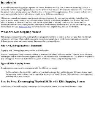 Step by Step: Encouraging Physical Skills with Kids Stepping Stones