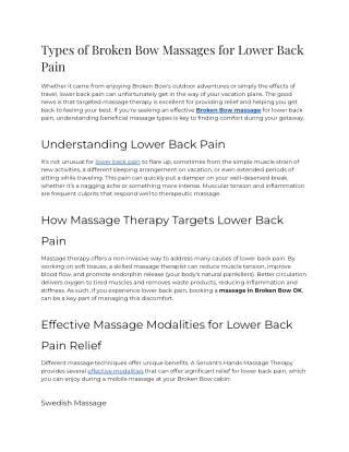 E- Types of Broken Bow Massages for Lower Back Pain