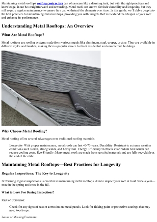 maintaining metal rooftops roofing contractors