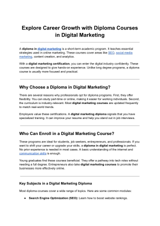 Explore Career Growth with Diploma Courses in Digital Marketing