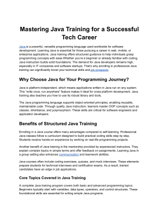 Mastering Java Training for a Successful Tech Career