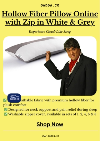 Hollow Fiber Pillow Online with Zip in White & Grey