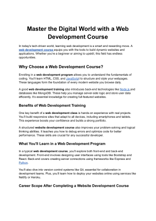 Master the Digital World with a Web Development Course