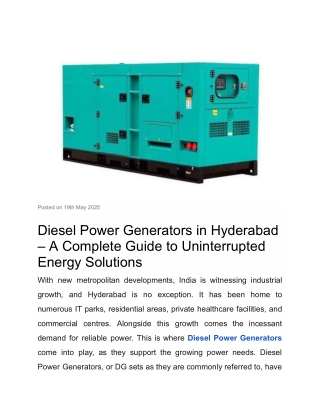 Diesel Power Generators in Hyderabad