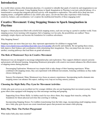 Creative Movement: Using Stepping Stones to Spark Imagination in Playtime