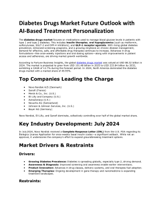 Diabetes Drugs Market Forecast: Rising Demand Amid Global Diabetes Burden