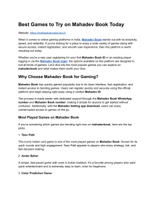 Best Games to Try on Mahadev Book Today