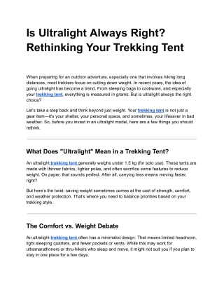 Is Ultralight Always Right? Rethinking Your Trekking Tent